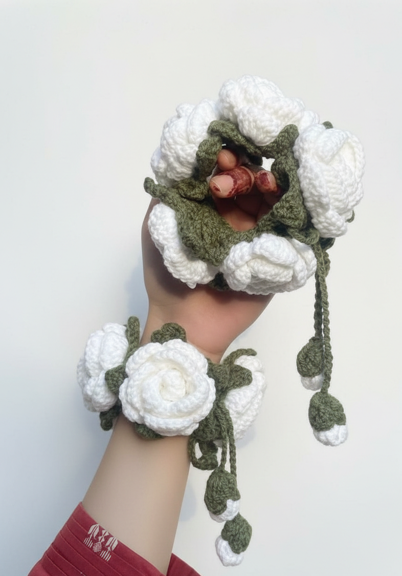 Handmade Crochet Wool Gajra – Soft & Stylish Floral Wrist Accessory