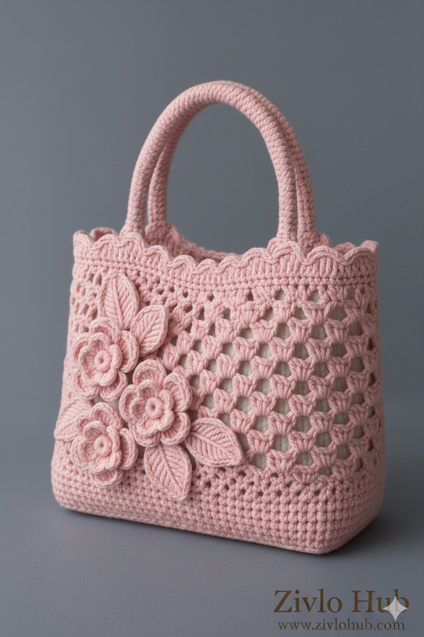 Handmade Floral Crochet Tote Bag for Women – Eco-Friendly Boho Shoulder Bag
