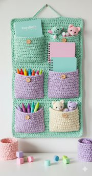 Handmade Crochet Wall Organizer for Kids – 24 x 14 Inch