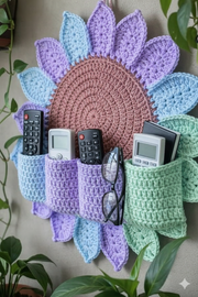 Handmade Sunflower Crochet Wall Hanging Organizer – for Living Room & Bedroom Decor