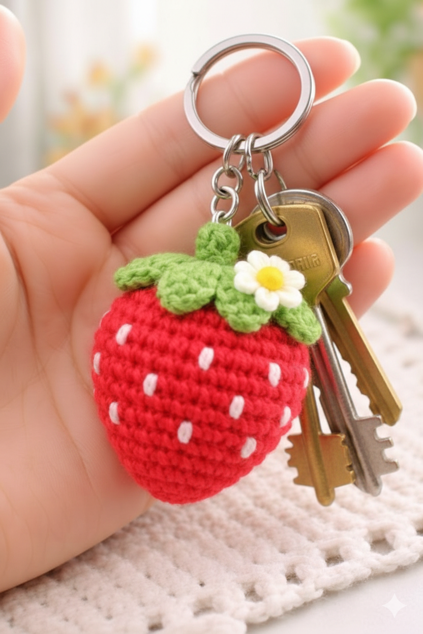 Handmade Crochet Key Chain Ring – Pure Wool | Pack of 3 | Cute & Durable Keychain Set