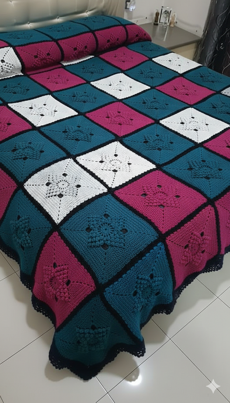 Premium Handmade Crochet Bed Sheet Set with 2 Pillow Covers