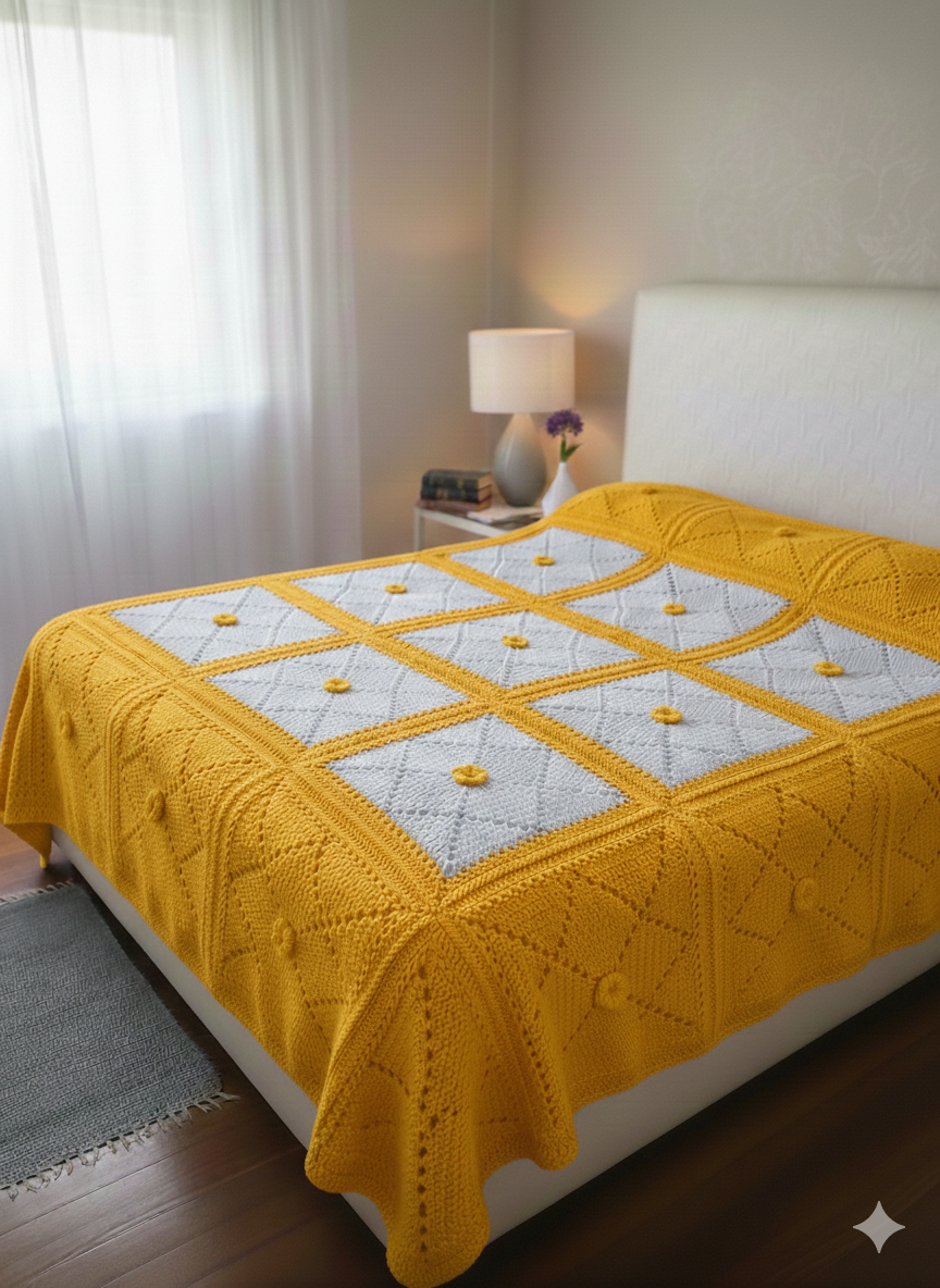 Premium Handmade Crochet Bed Sheet Set with 2 Pillow Covers – Pure Wool
