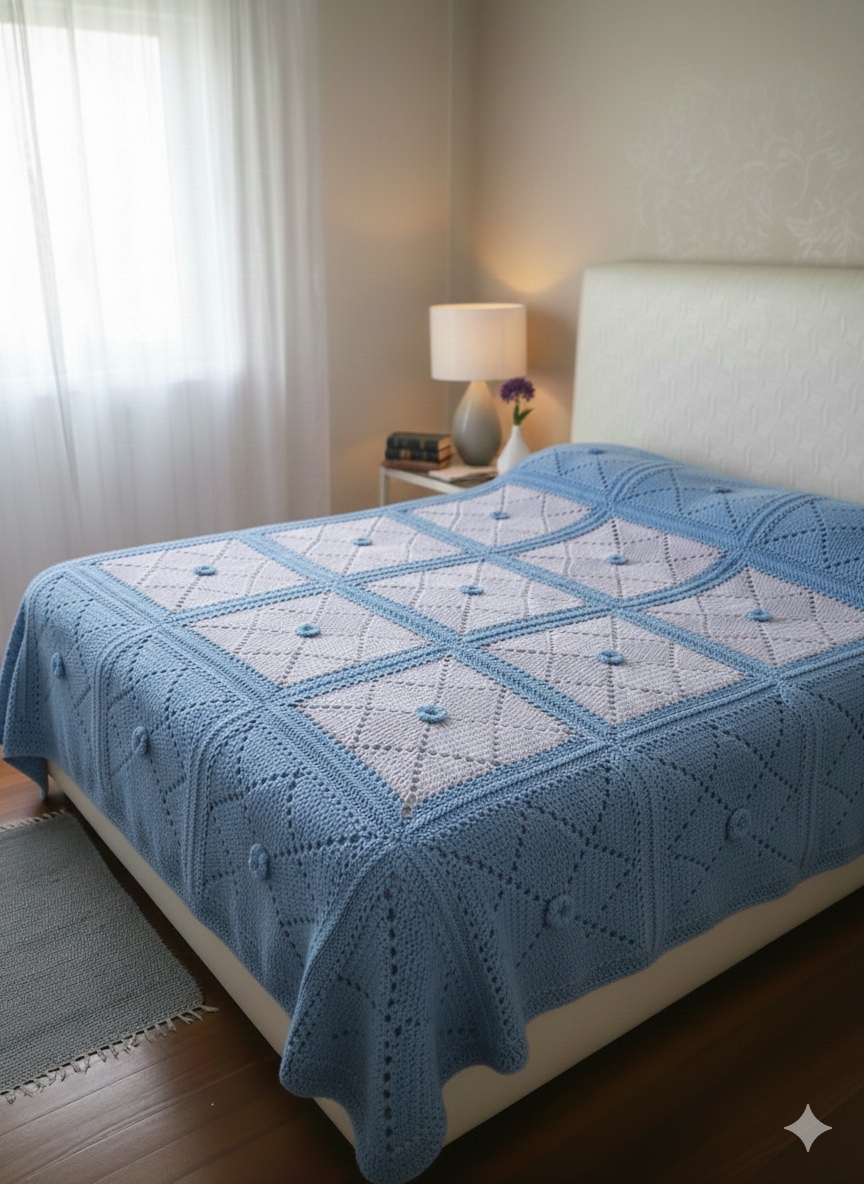 Premium Handmade Crochet Bed Sheet Set with 2 Pillow Covers – Pure Wool