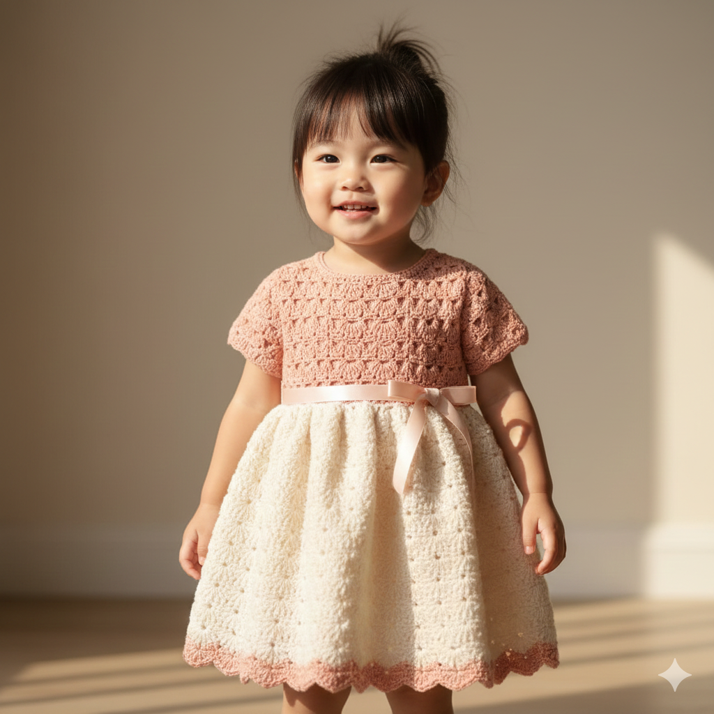 “Handmade Crochet Baby Girl Dress – Premium Wool”