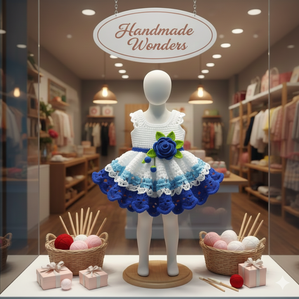 Premium Handmade Crochet Frock for Baby Girls – Soft Woll Dress